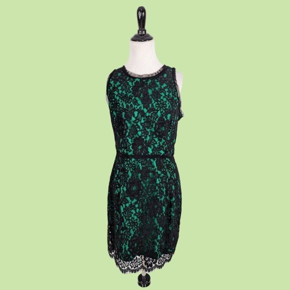 Milly size 8 Black Lace Overlay Green   Sleeveless‎ mini A line dress - Picture 1 of 6
